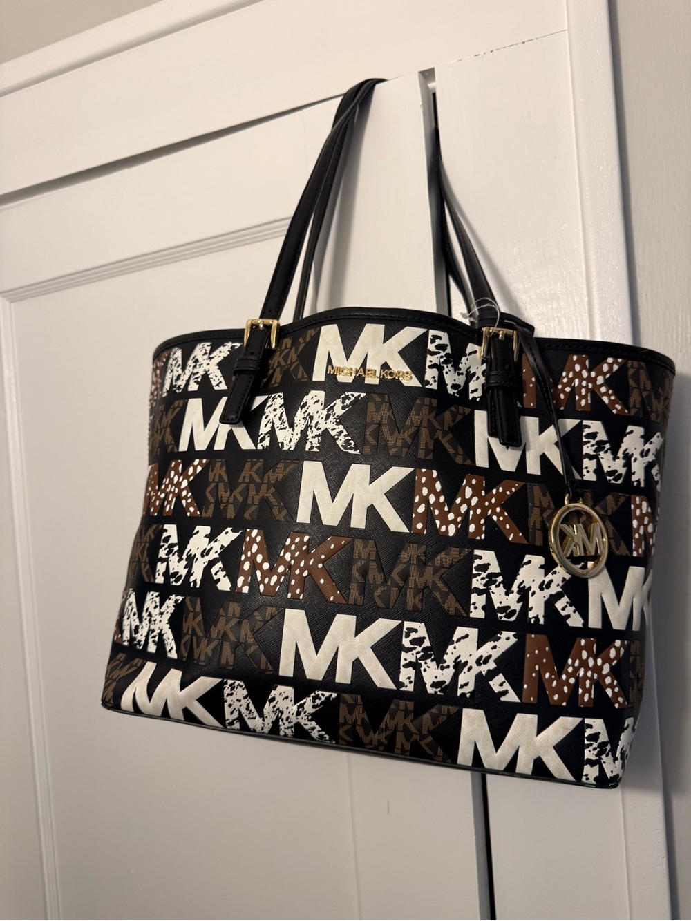 Michael Kors Brown, Black and White MK Logo Tote